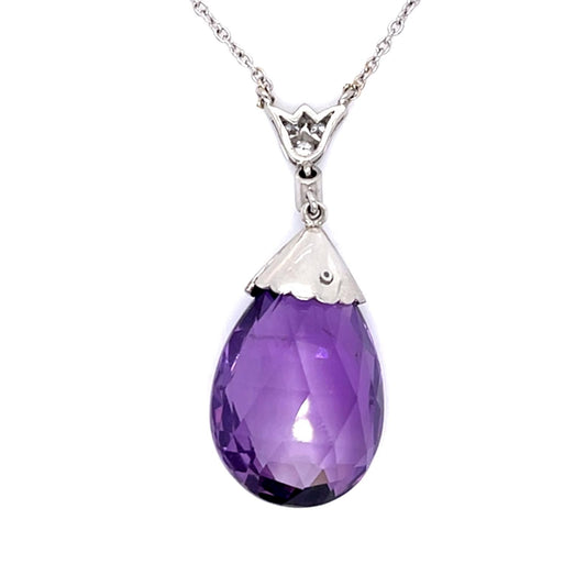 17.23ct Checkered Amethyst PT Pendant .32ct Diamond