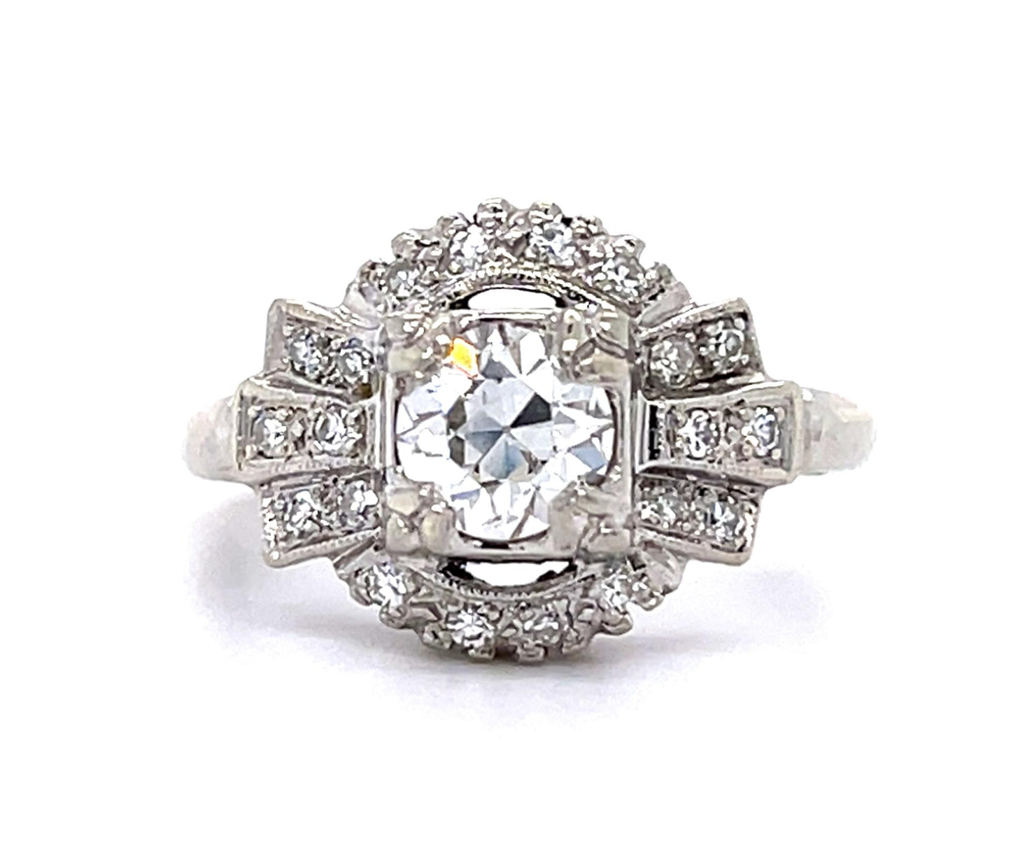Late Art Deco .65ct H VS Old European Diamond (No Cert) 14KW Ring