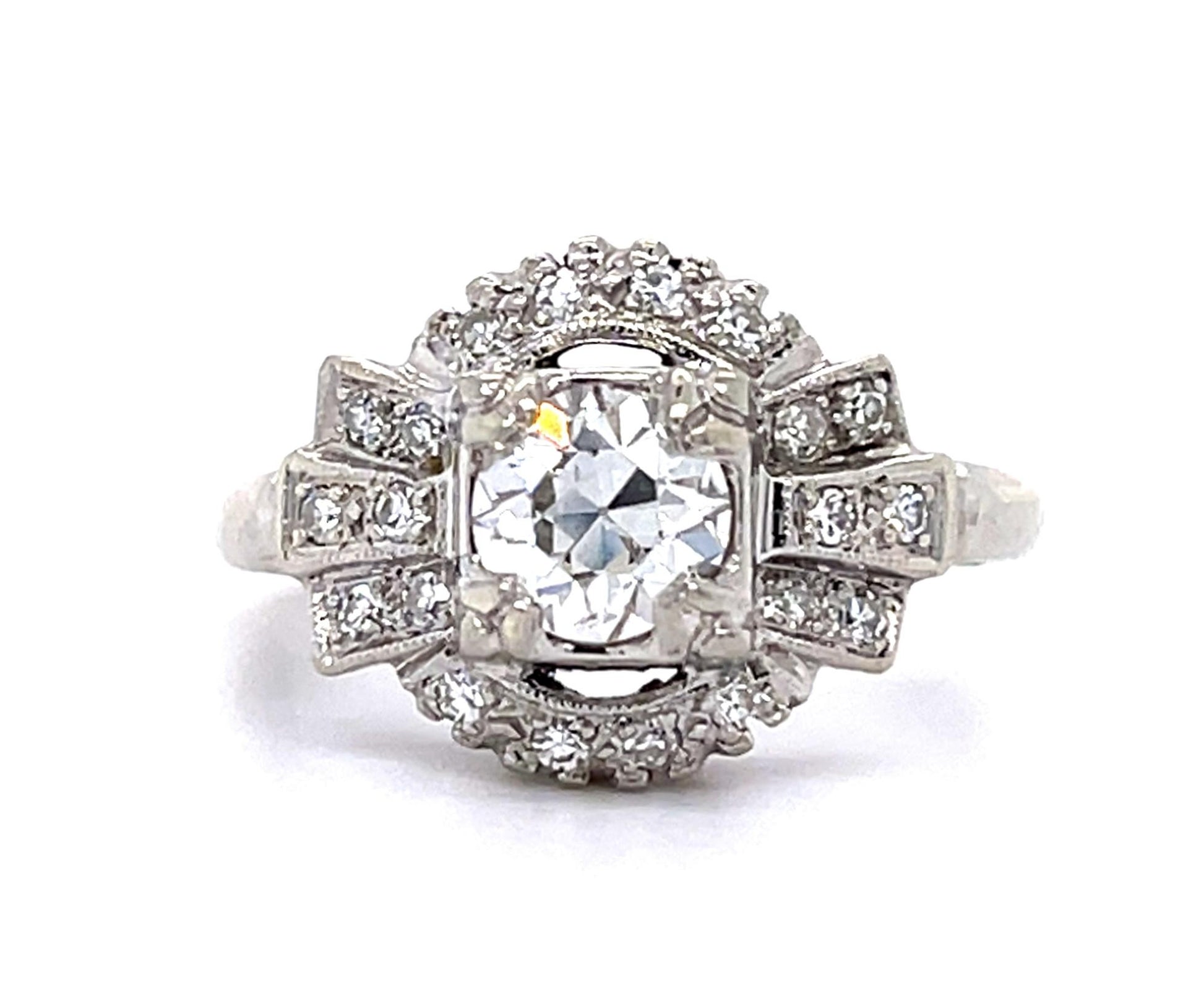 Late Art Deco .65ct H VS Old European Diamond (No Cert) 14KW Ring