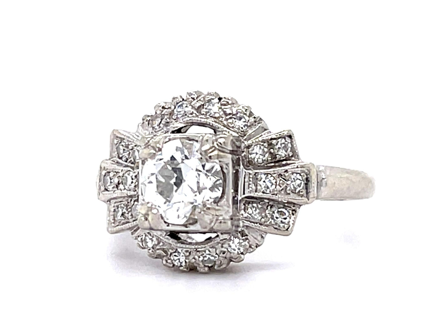 Late Art Deco .65ct H VS Old European Diamond (No Cert) 14KW Ring