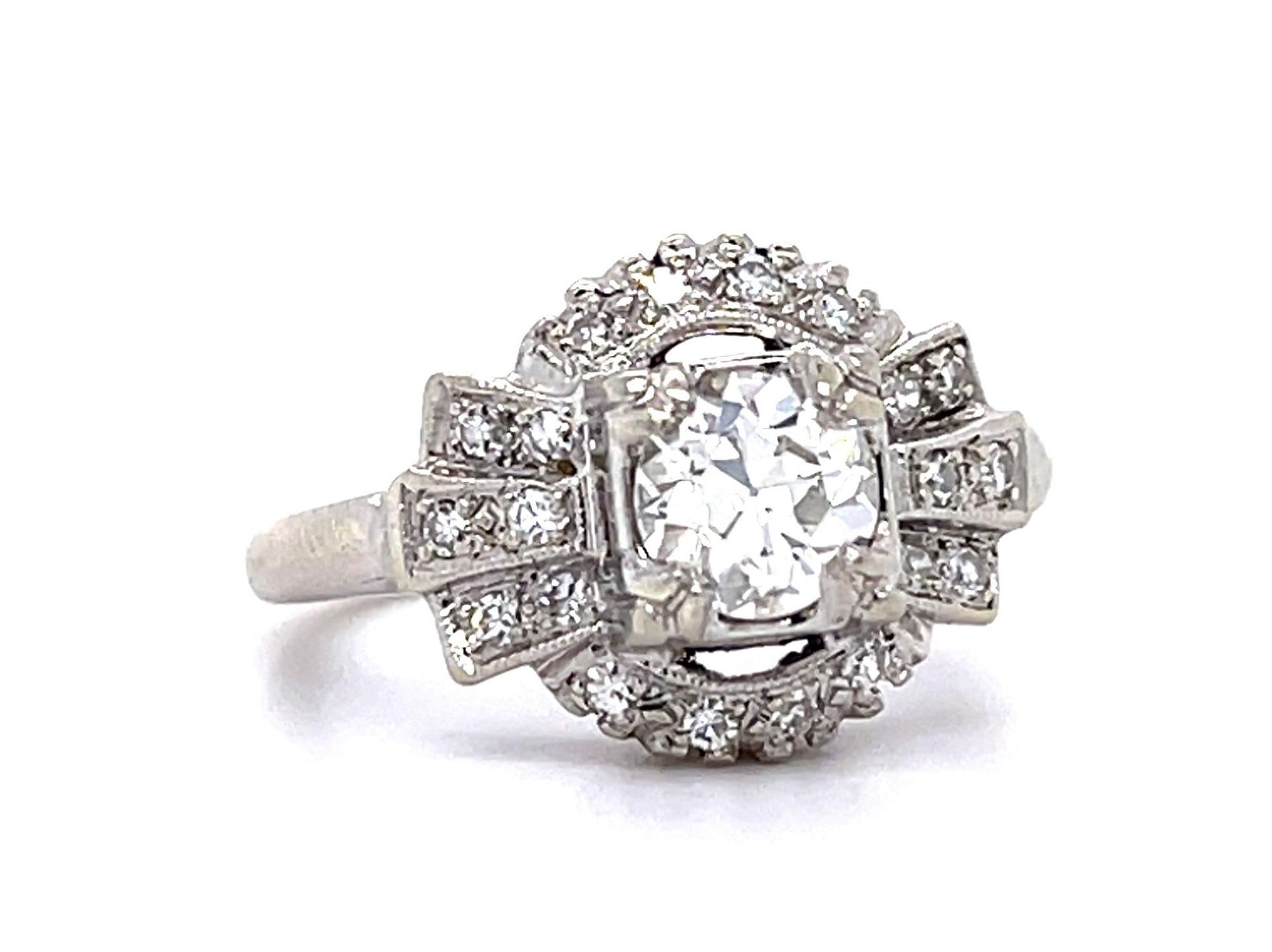 Late Art Deco .65ct H VS Old European Diamond (No Cert) 14KW Ring