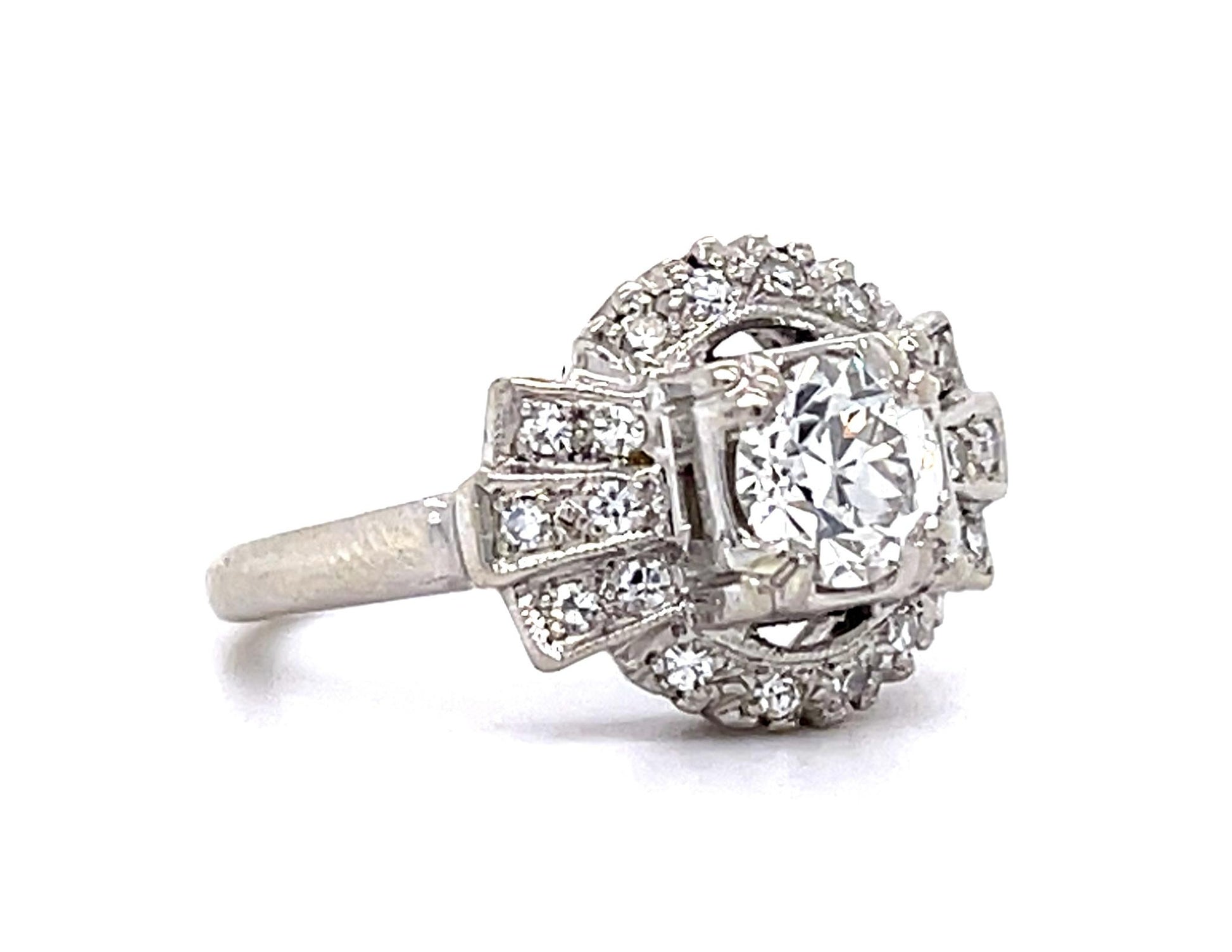 Late Art Deco .65ct H VS Old European Diamond (No Cert) 14KW Ring