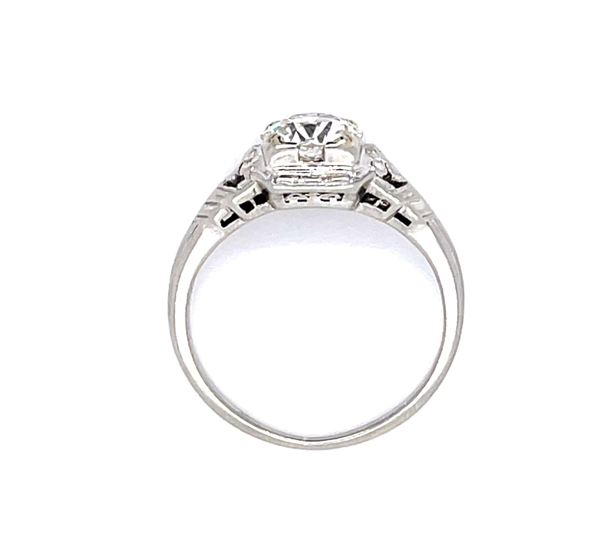 Art Deco .96ct K VS2 Old European Diamond (No Cert) 18KW Ring (Antique 1920s)