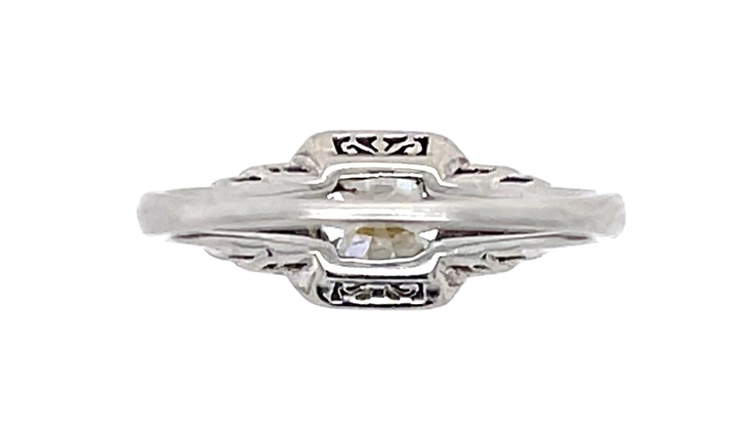 Art Deco .96ct K VS2 Old European Diamond (No Cert) 18KW Ring (Antique 1920s)