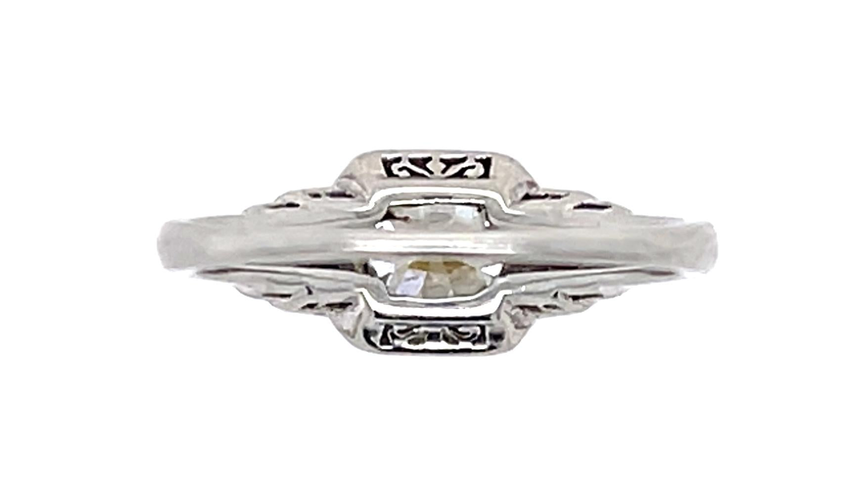 Art Deco .96ct K VS2 Old European Diamond (No Cert) 18KW Ring (Antique 1920s)