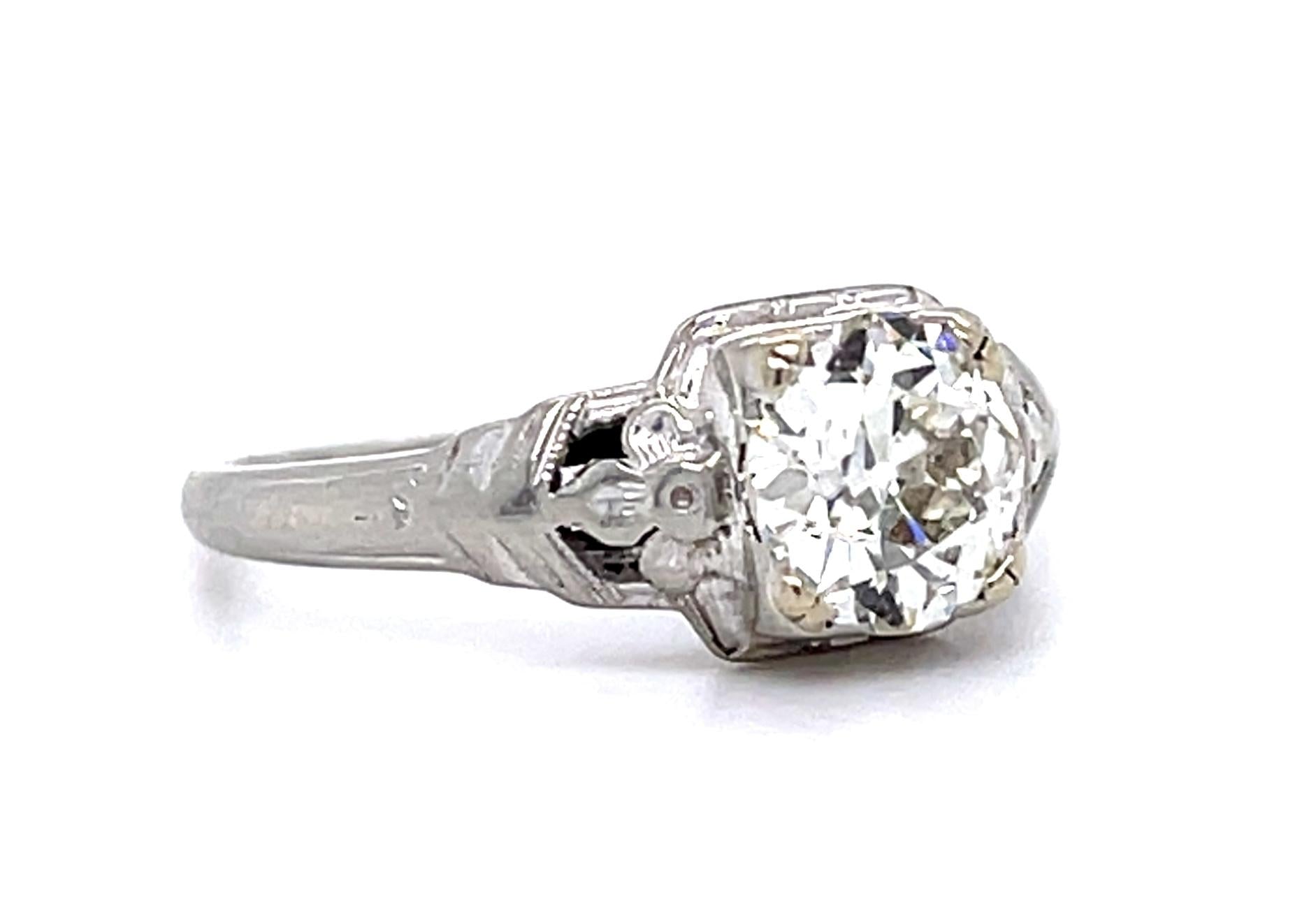 Art Deco .96ct K VS2 Old European Diamond (No Cert) 18KW Ring (Antique 1920s)