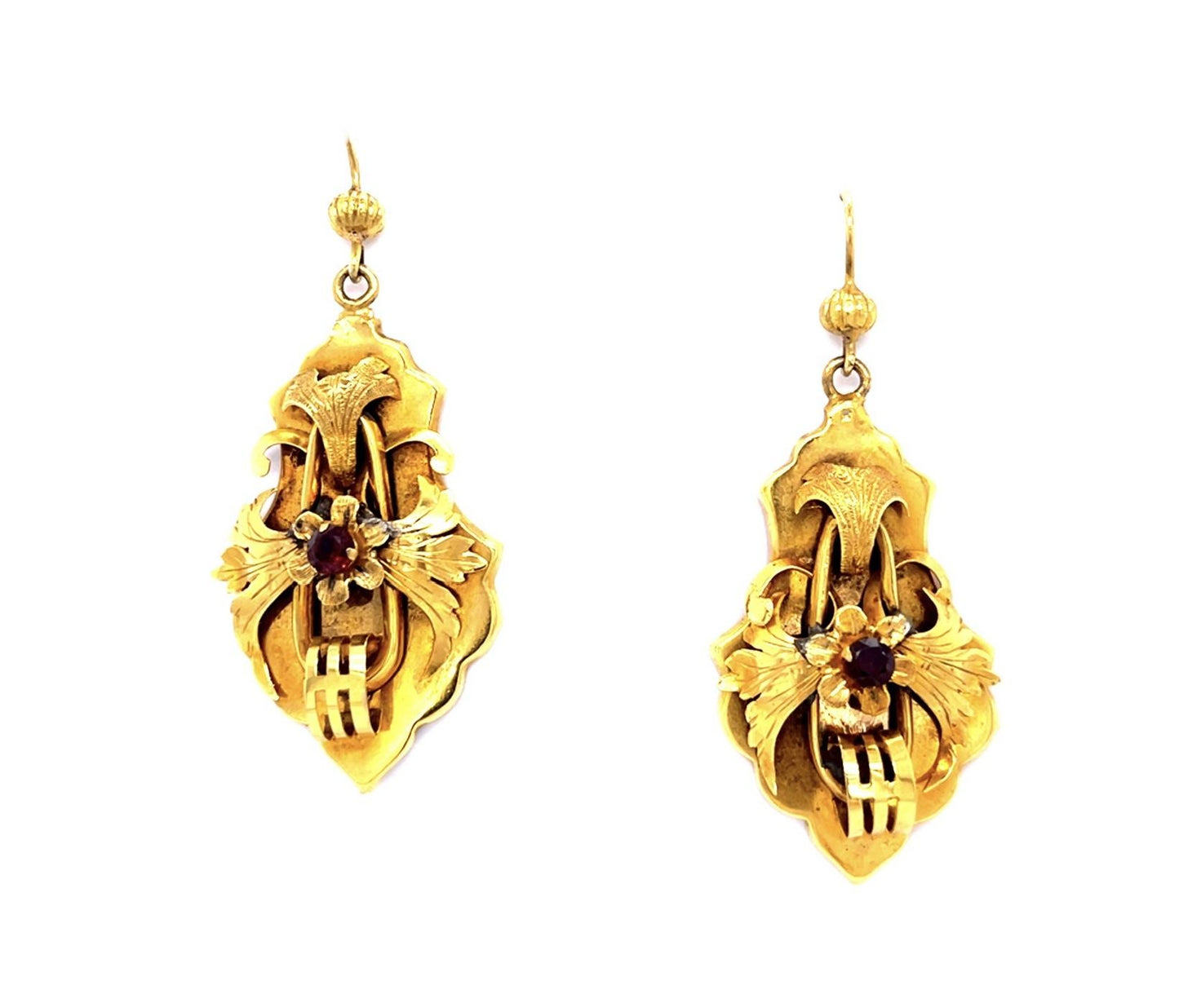 Original Victorian Garnet 14KY Drop Earrings (Antique 1880s)