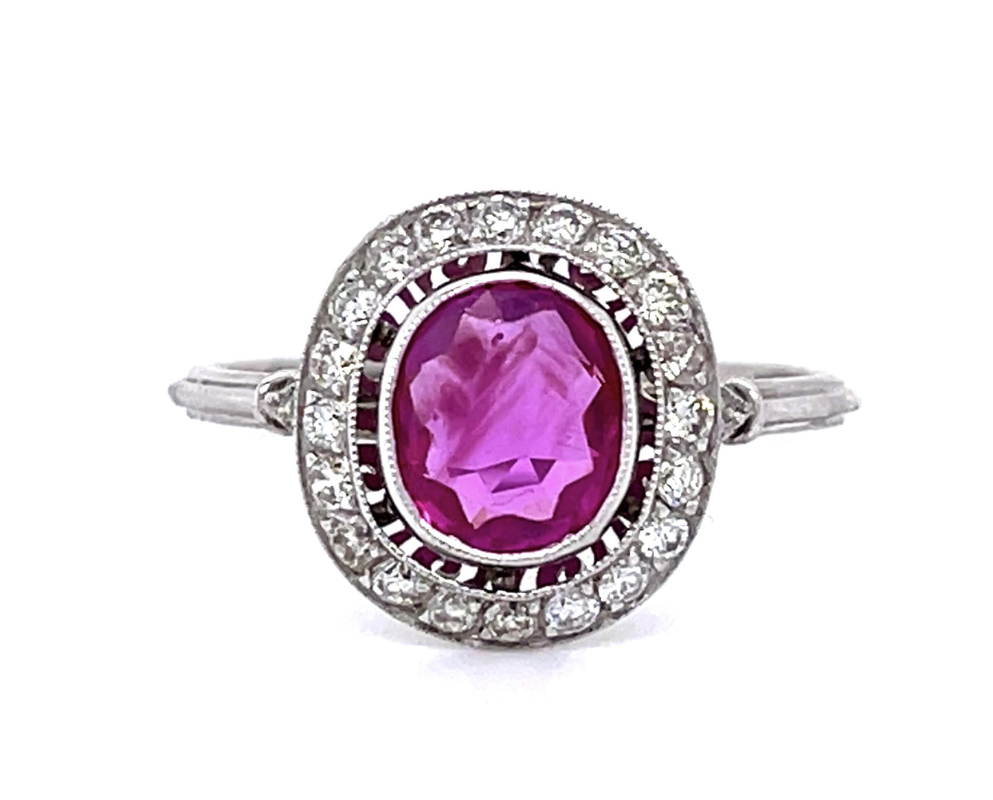 1.25ct Pinkish Red Burma Ruby (No Cert) .40ct Diamond Platinum Ring
