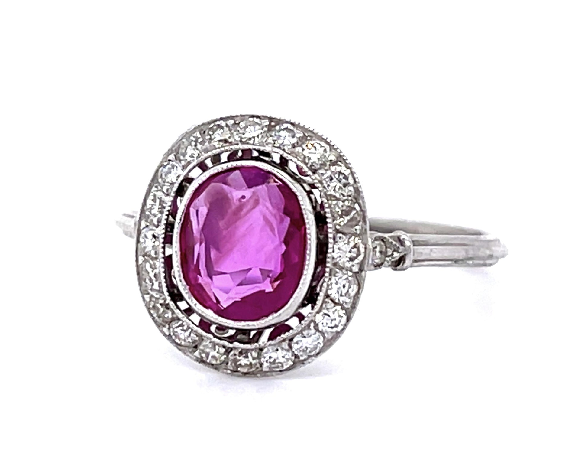 1.25ct Pinkish Red Burma Ruby (No Cert) .40ct Diamond Platinum Ring