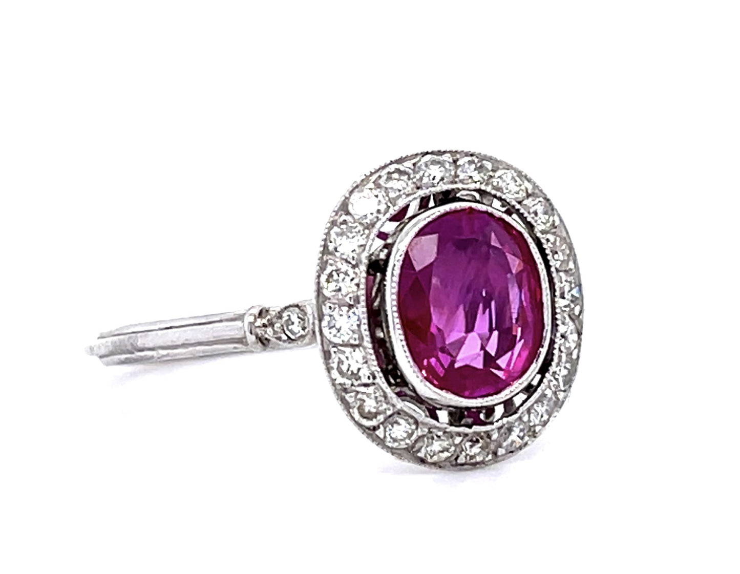 1.25ct Pinkish Red Burma Ruby (No Cert) .40ct Diamond Platinum Ring