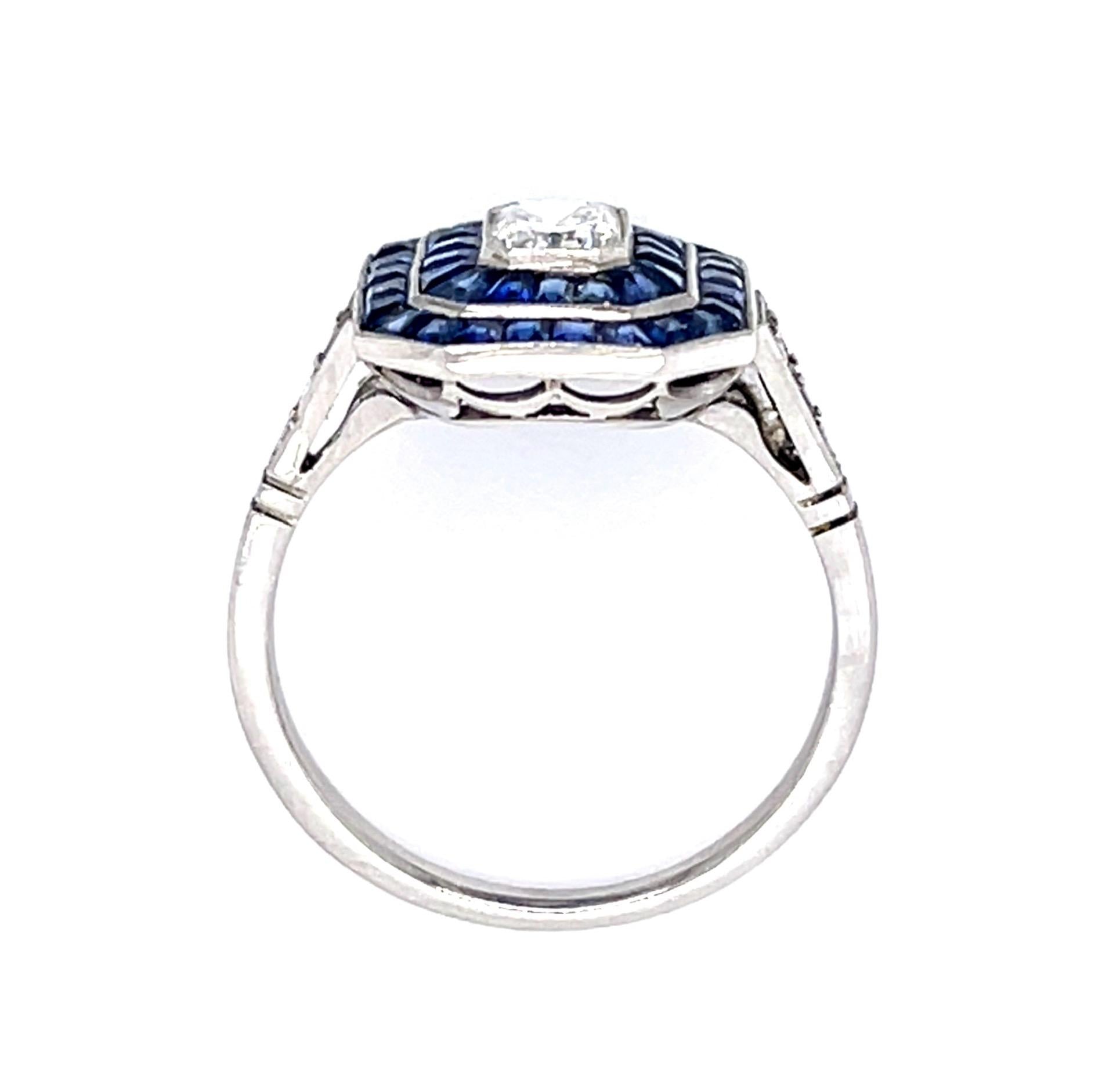 .55ct Radiant Diamond 2.04ct Sapphire Platinum Handmade Ring
