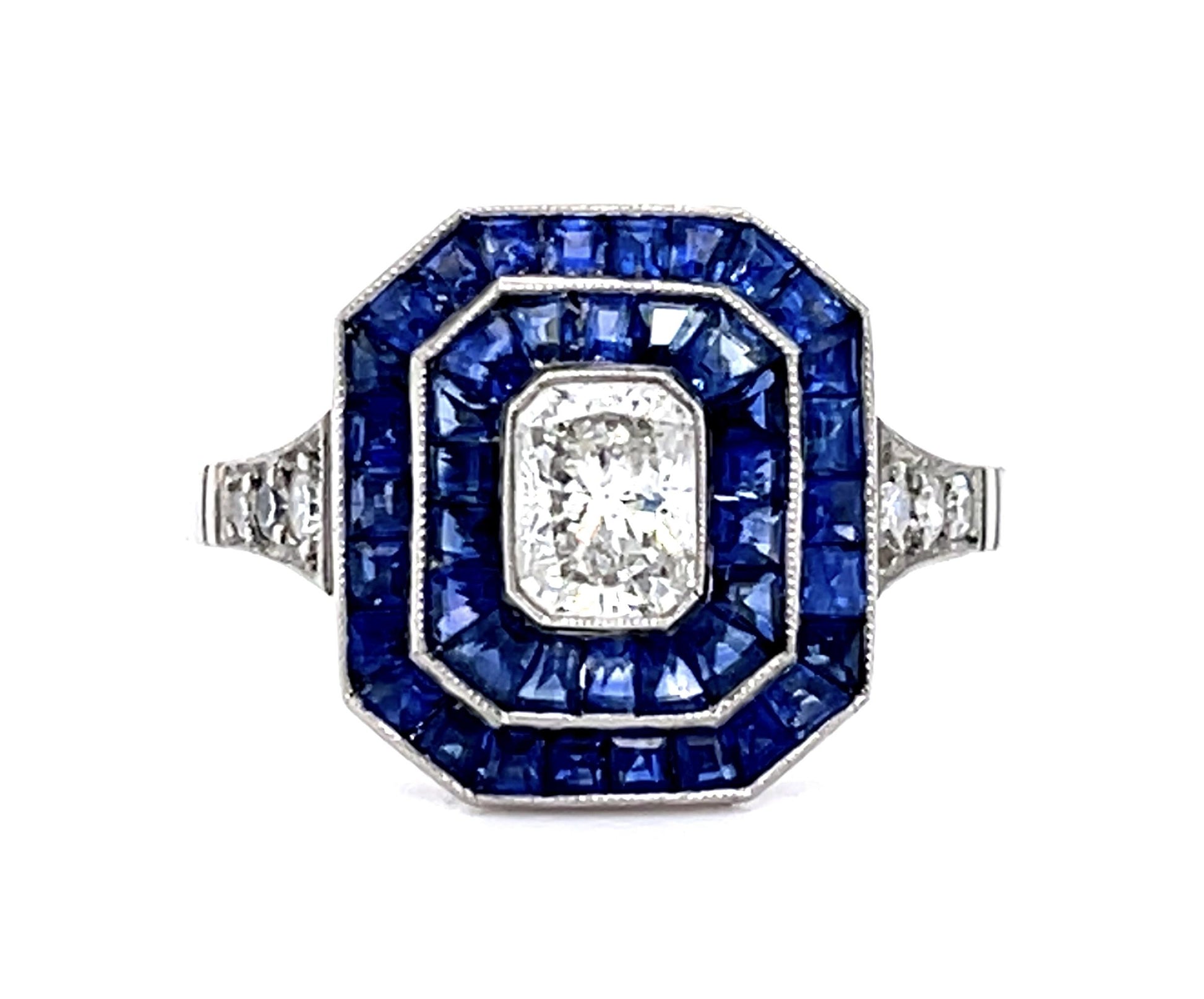 .55ct Radiant Diamond 2.04ct Sapphire Platinum Handmade Ring