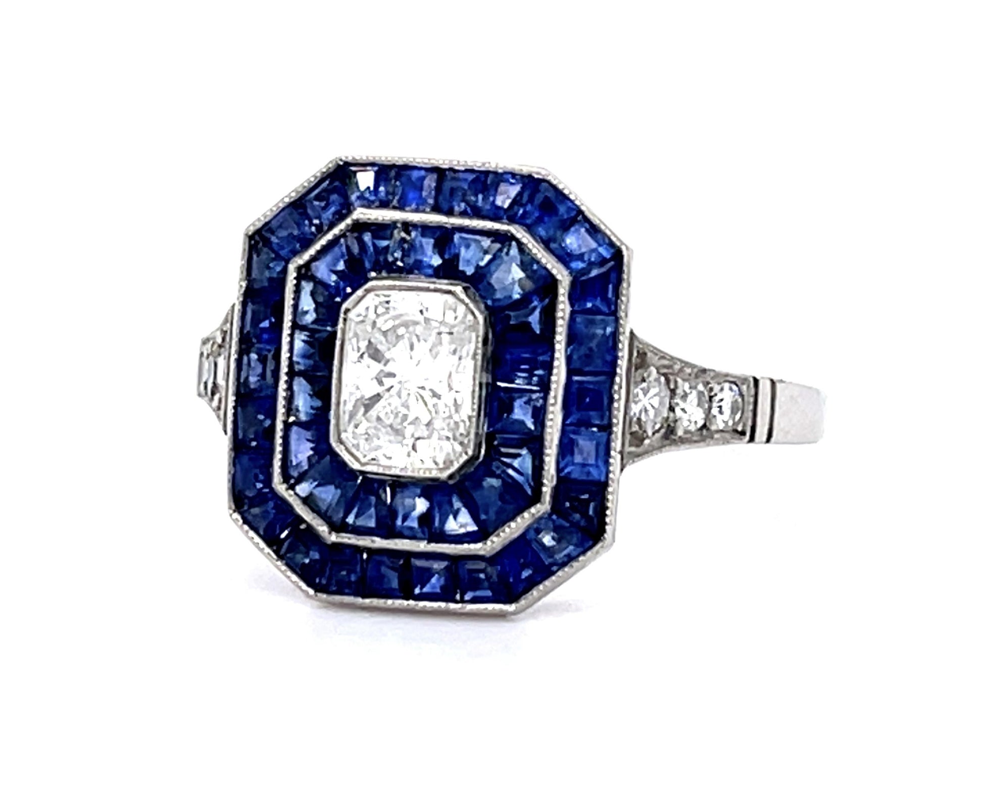 .55ct Radiant Diamond 2.04ct Sapphire Platinum Handmade Ring