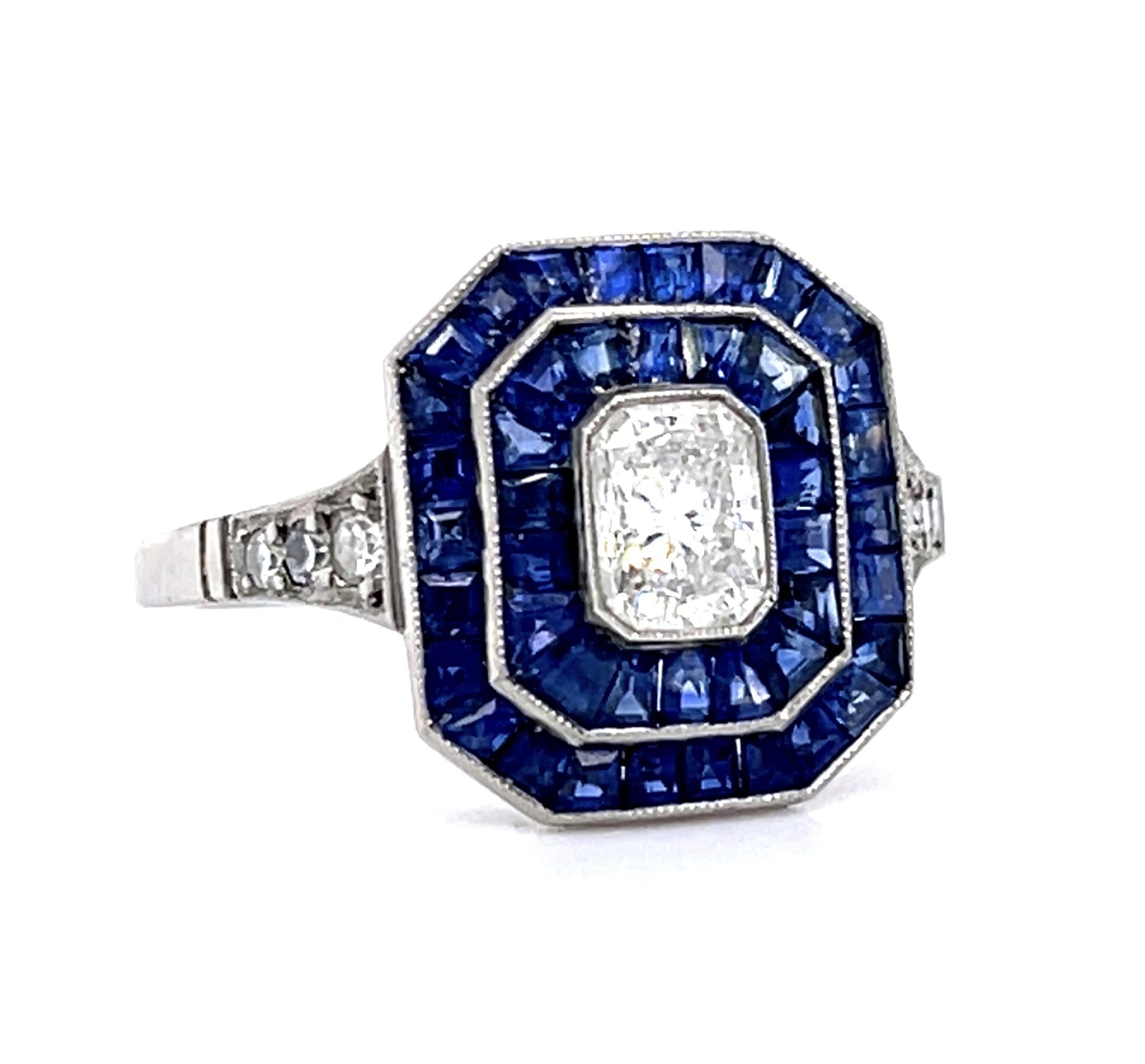 .55ct Radiant Diamond 2.04ct Sapphire Platinum Handmade Ring