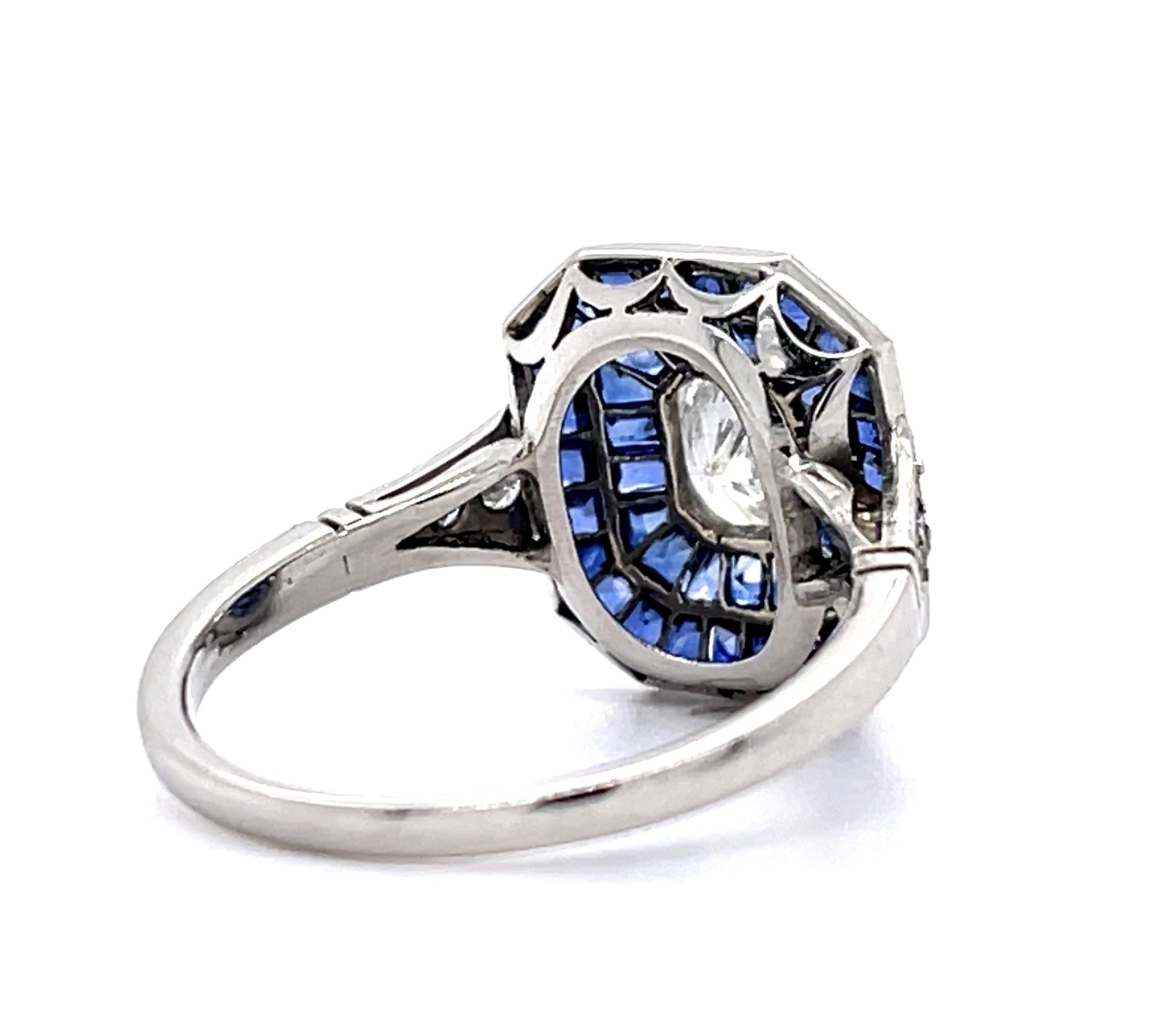 .55ct Radiant Diamond 2.04ct Sapphire Platinum Handmade Ring