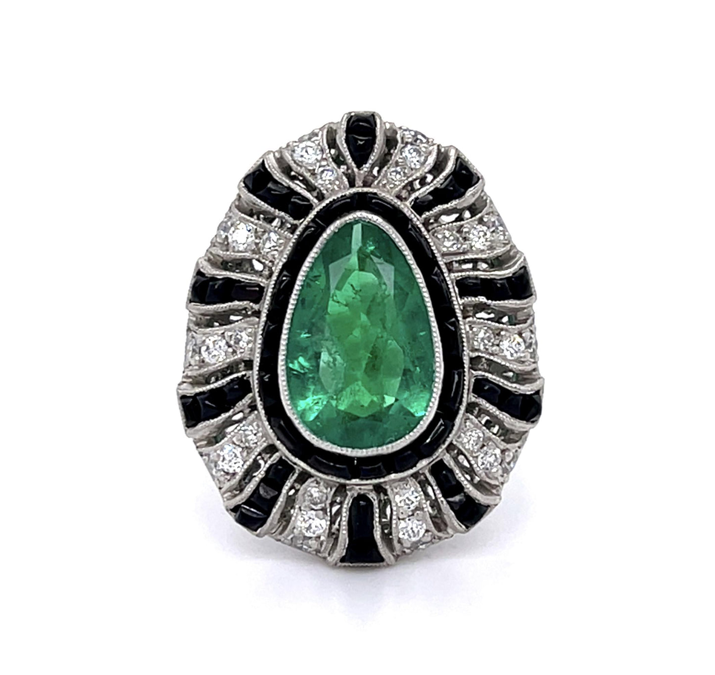 1.93ct Colombian Pear-Emerald (No Cert) Platinum Handmade Ring