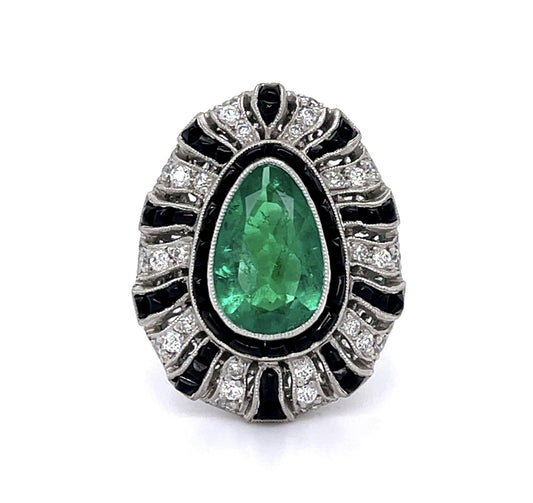 1.93ct Colombian Pear-Emerald (No Cert) Platinum Handmade Ring