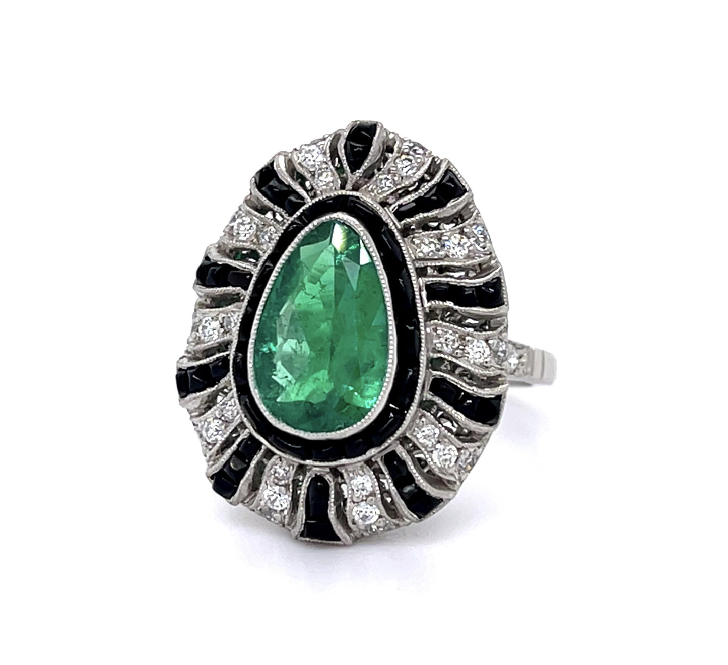 1.93ct Colombian Pear-Emerald (No Cert) Platinum Handmade Ring