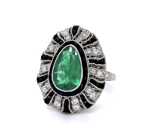 1.93ct Colombian Pear-Emerald (No Cert) Platinum Handmade Ring