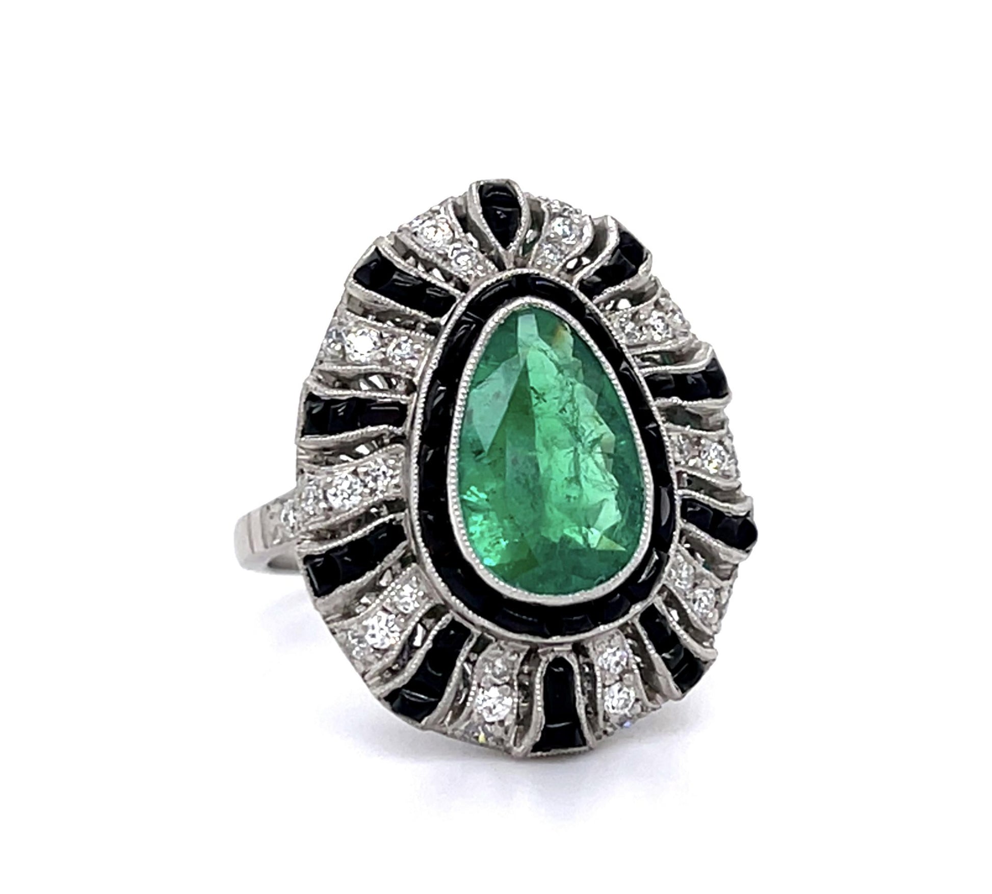 1.93ct Colombian Pear-Emerald (No Cert) Platinum Handmade Ring