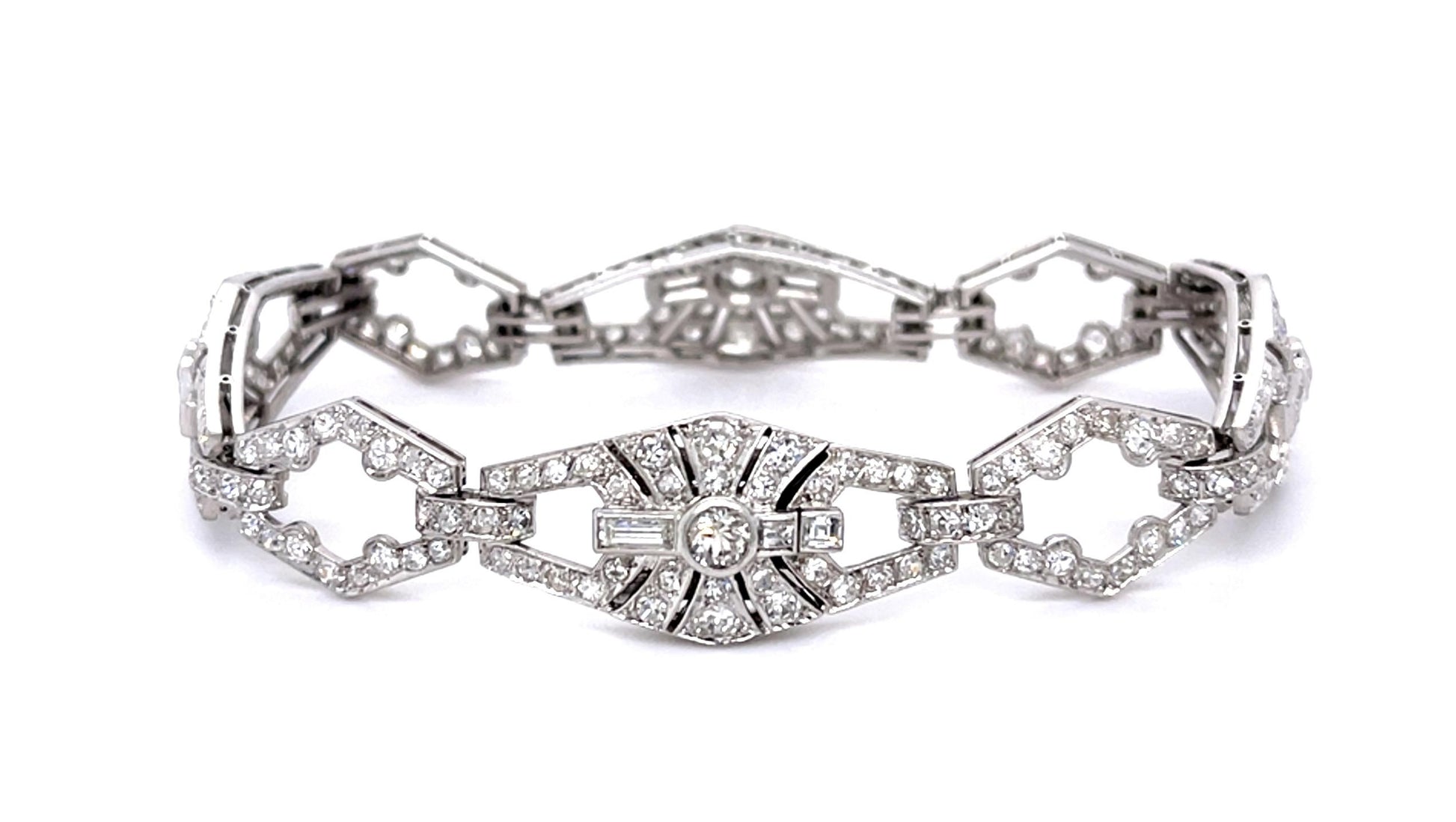 Original Art Deco 5.75ct European Diamonds (237 Stones) 18KW Bracelet