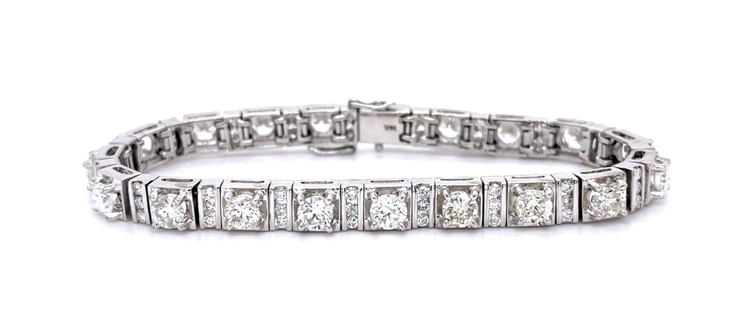 6.65ct Large Round Brilliant Diamond 14KW Tennis Bracelet 1.45ct SD