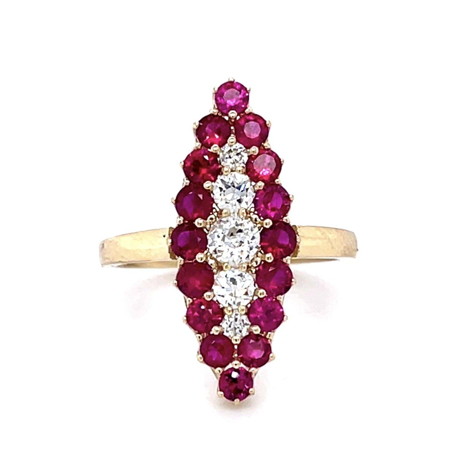 .44ct Mixed-cut Diamond 1.64ct Ruby 10KY Navette Ring