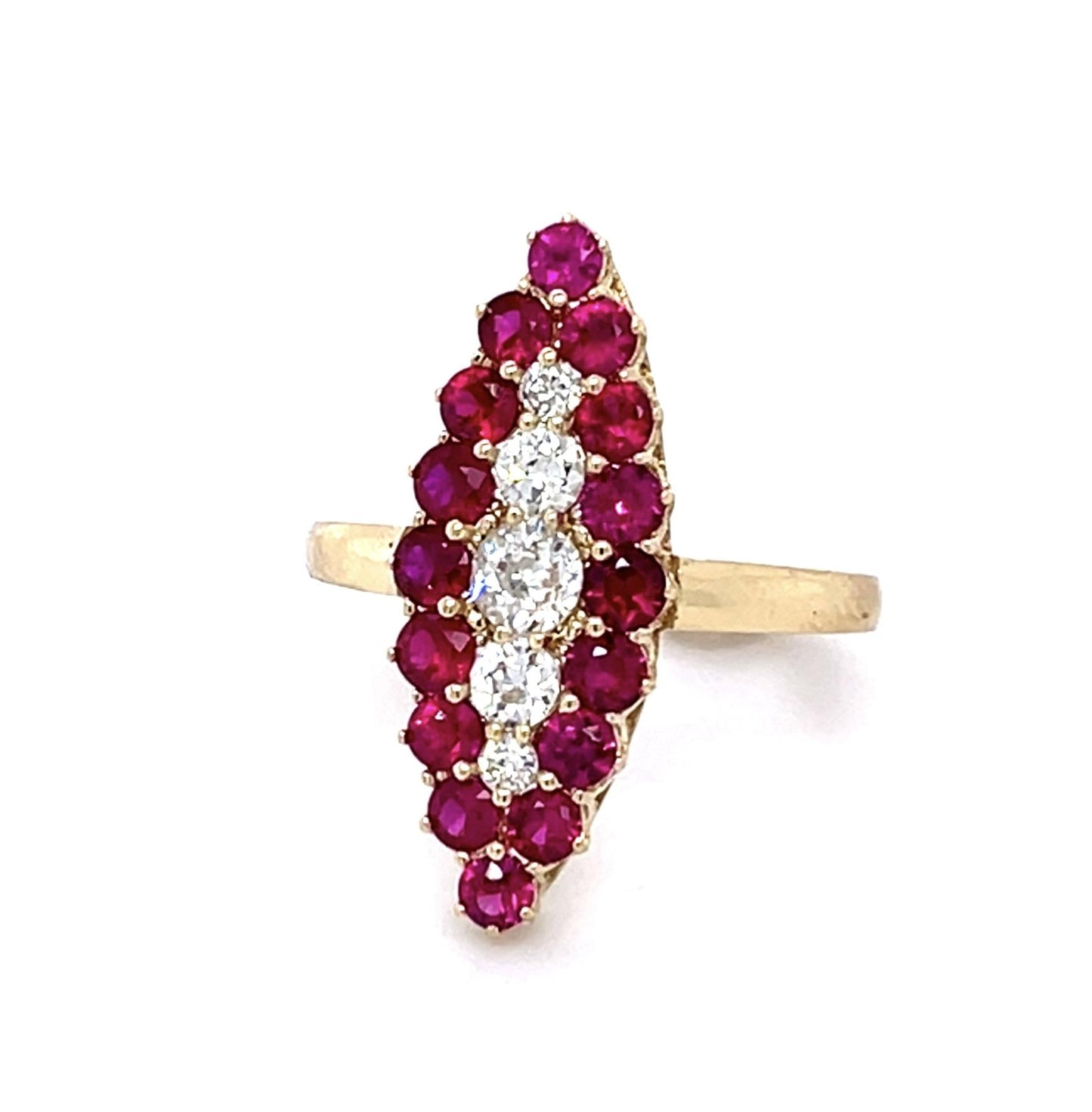 .44ct Mixed-cut Diamond 1.64ct Ruby 10KY Navette Ring