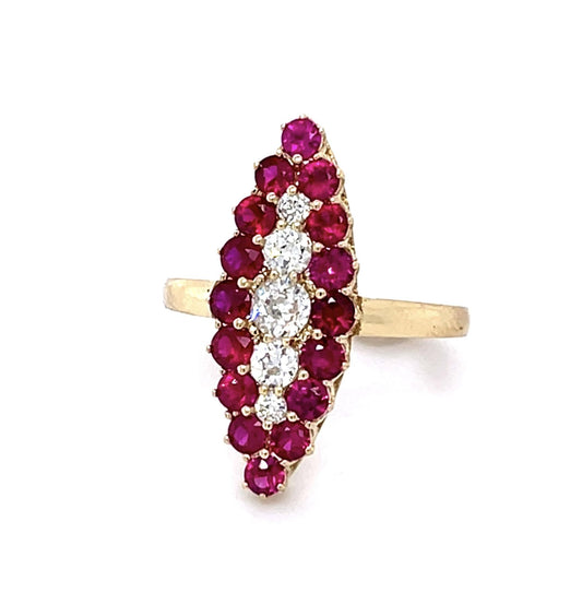 .44ct Mixed-cut Diamond 1.64ct Ruby 10KY Navette Ring