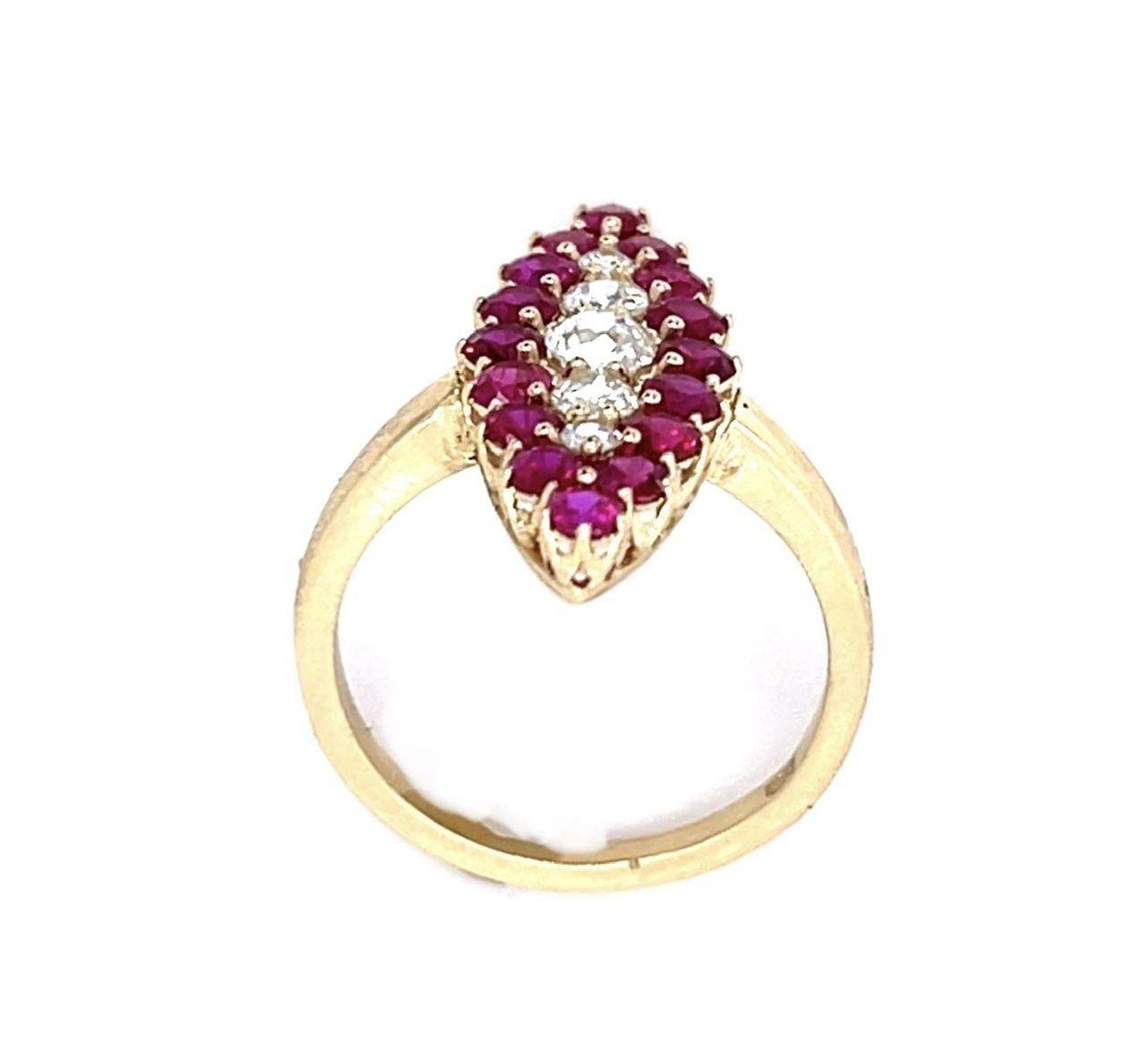 .44ct Mixed-cut Diamond 1.64ct Ruby 10KY Navette Ring