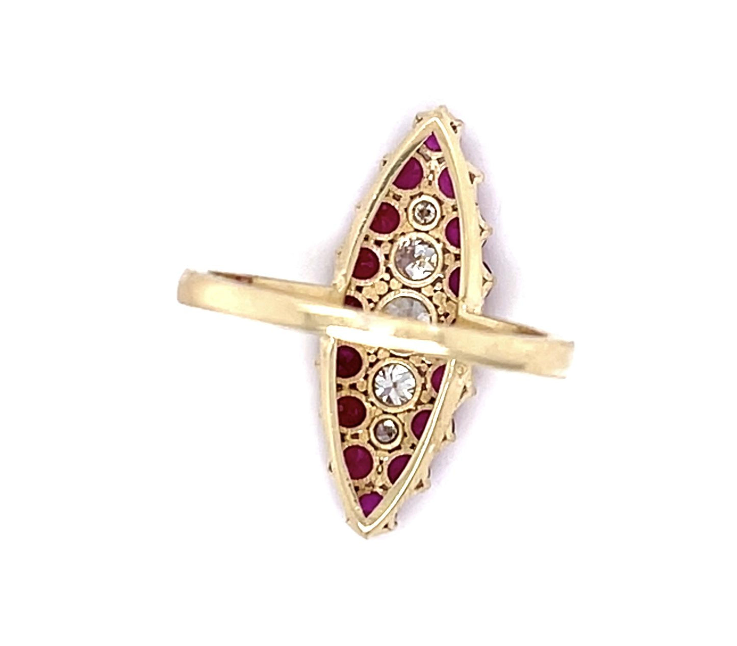 .44ct Mixed-cut Diamond 1.64ct Ruby 10KY Navette Ring