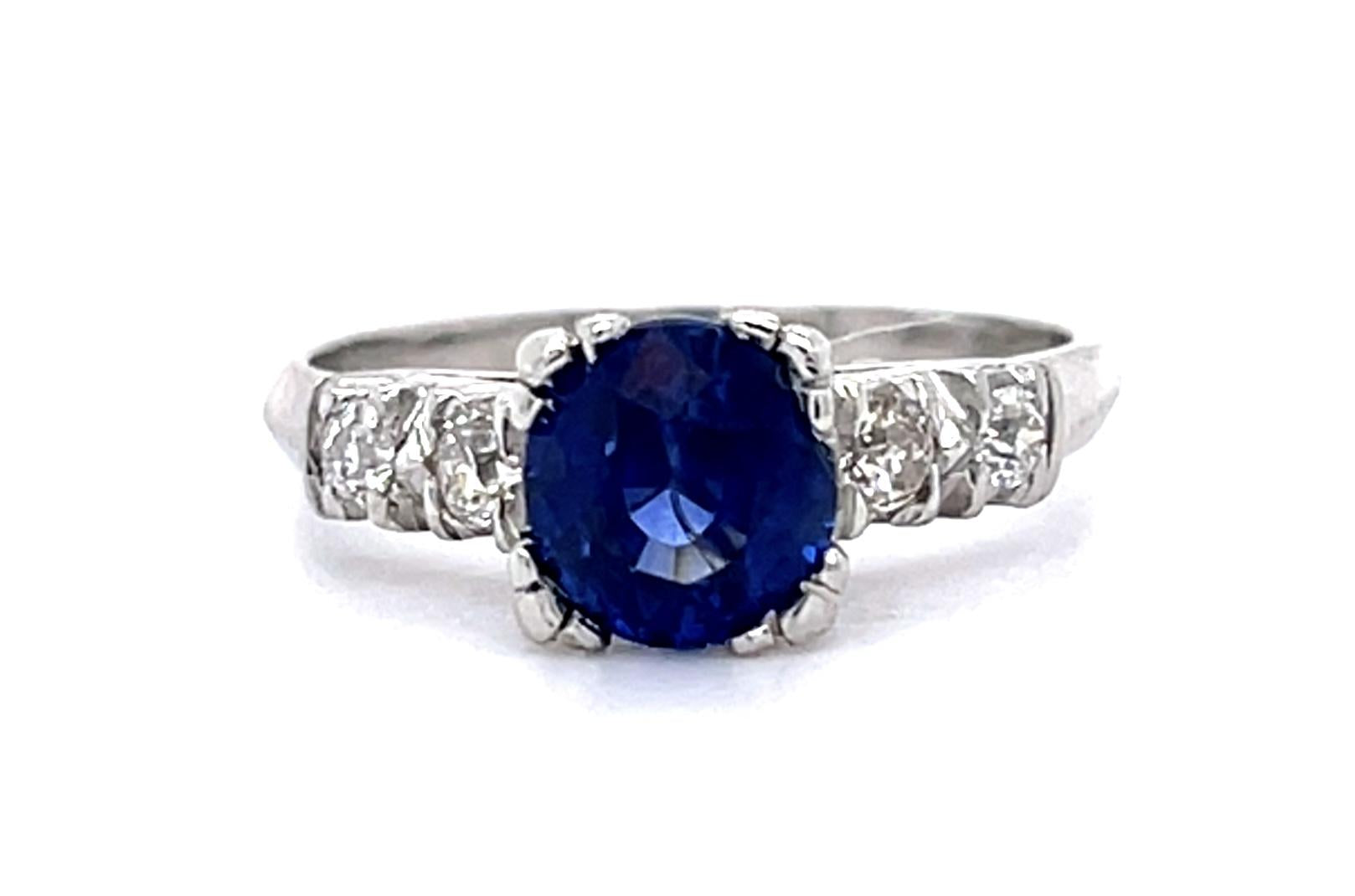 1.60ct Sapphire .30ct Diamond PT Ring (Vintage 1950s)