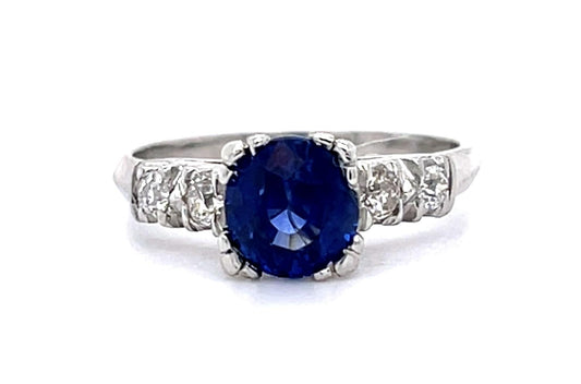 1.60ct Sapphire .30ct Diamond PT Ring (Vintage 1950s)