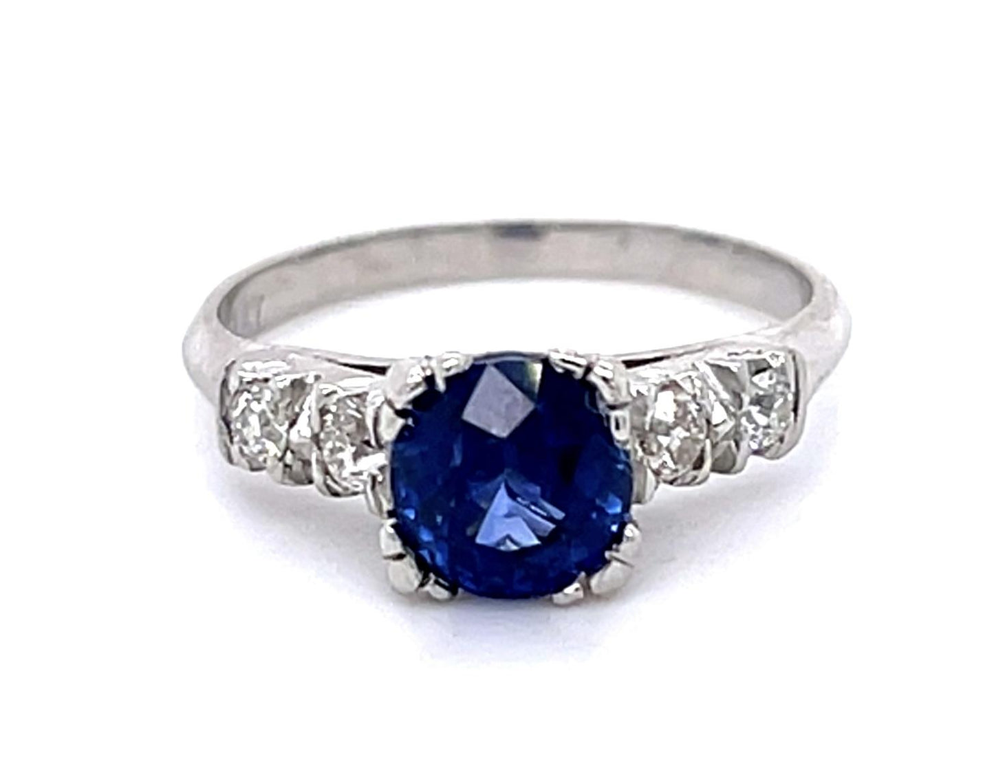 1.60ct Sapphire .30ct Diamond PT Ring (Vintage 1950s)