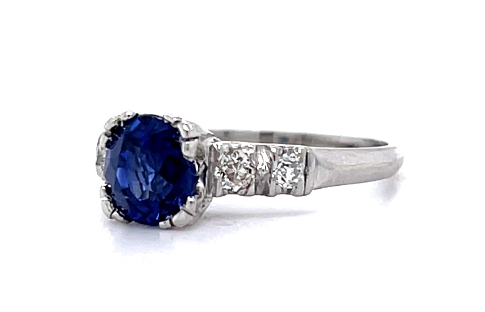 1.60ct Sapphire .30ct Diamond PT Ring (Vintage 1950s)
