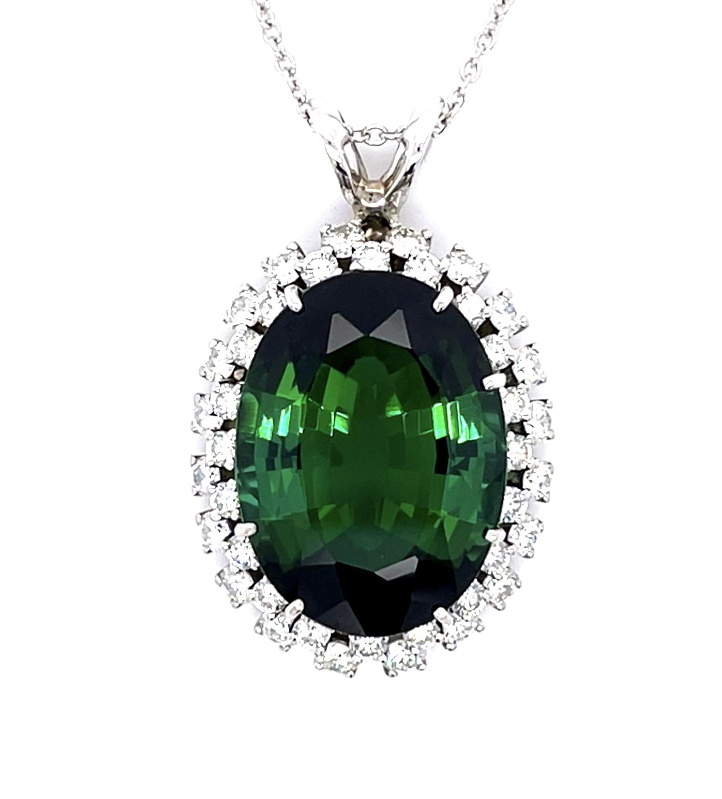 16.64ct Green Oval Tourmaline 14KW Pendant (Vintage 1960s)