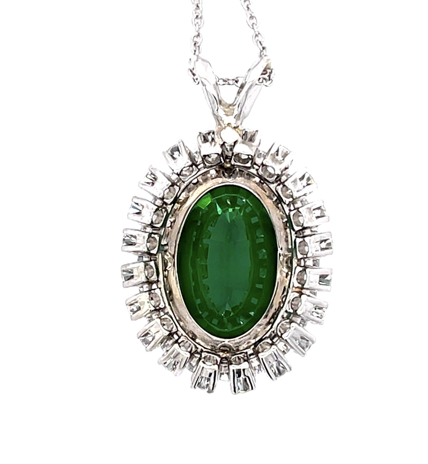 16.64ct Green Oval Tourmaline 14KW Pendant (Vintage 1960s)