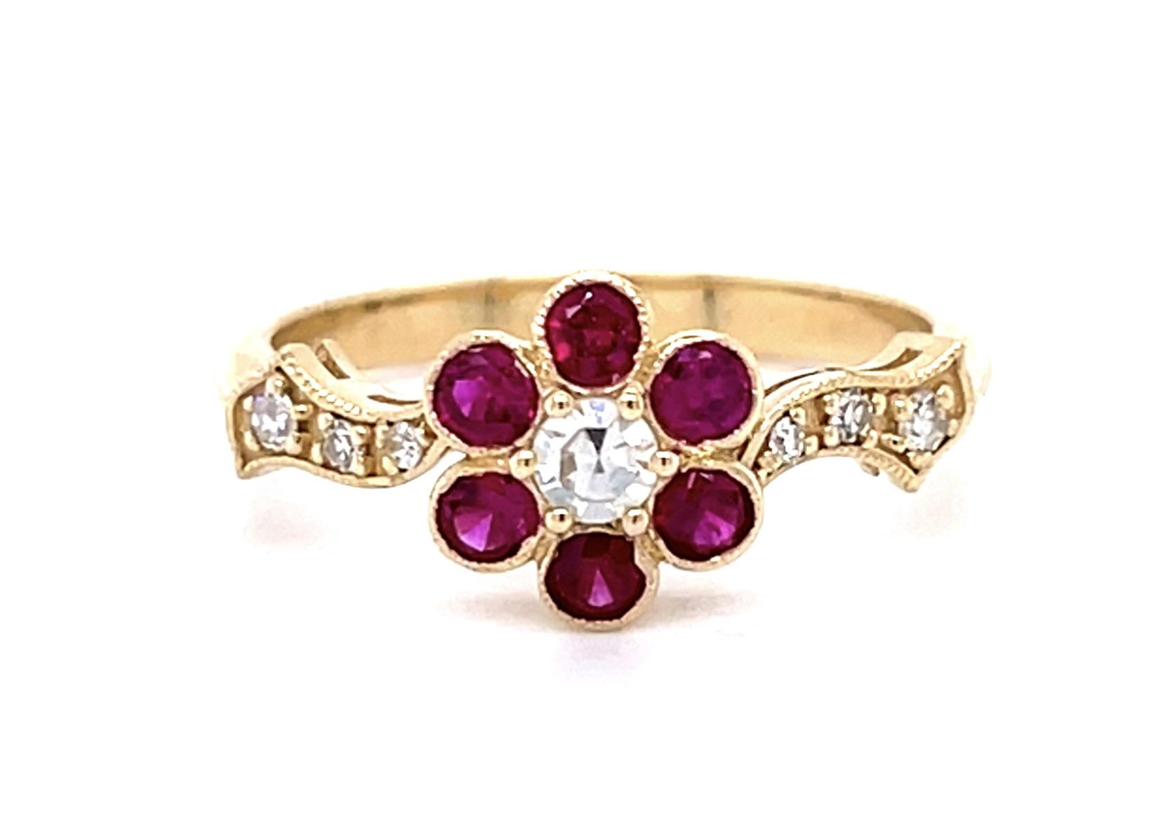 .18ct Single-cut Diamond 14KY Ring .45ct Ruby