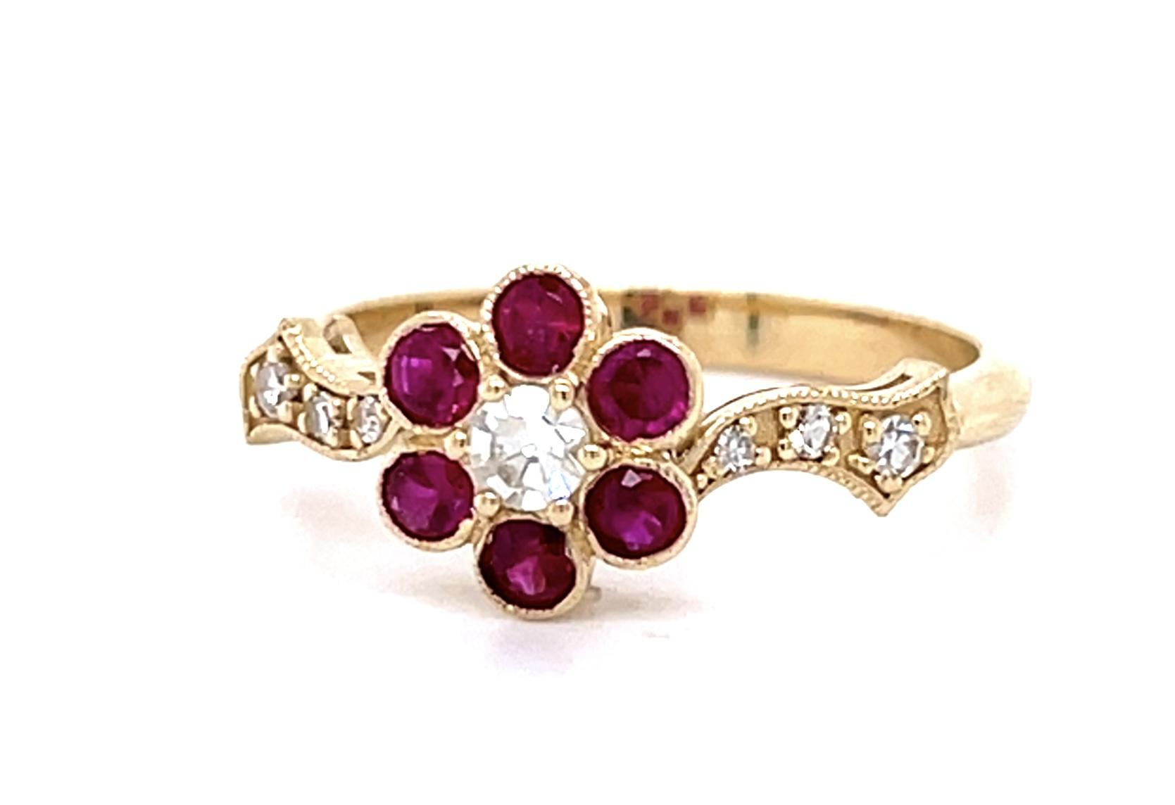.18ct Single-cut Diamond 14KY Ring .45ct Ruby