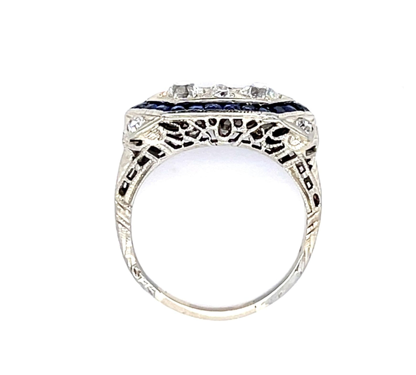 Original Art Deco .50ct Euro Diamond 1ct French-cut Sapphire 14KW Ring