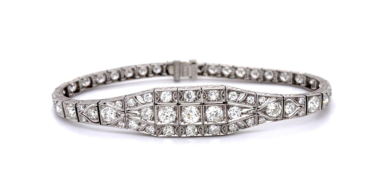 Original Art Deco 8ct Euro Diamond PT Bracelet (Antique 1920s)