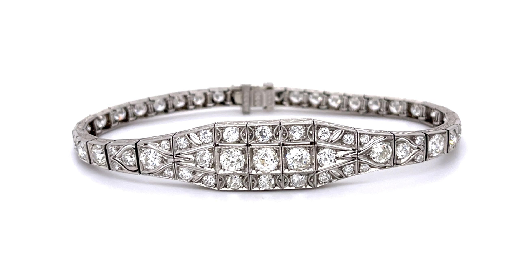 Original Art Deco 8ct Euro Diamond PT Bracelet (Antique 1920s)