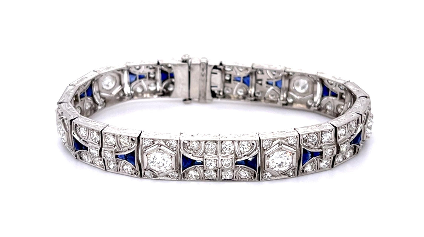 Original Art Deco 5.50ct Diamond 4.50ct Sapphire PT Bracelet (Antique 1920s)