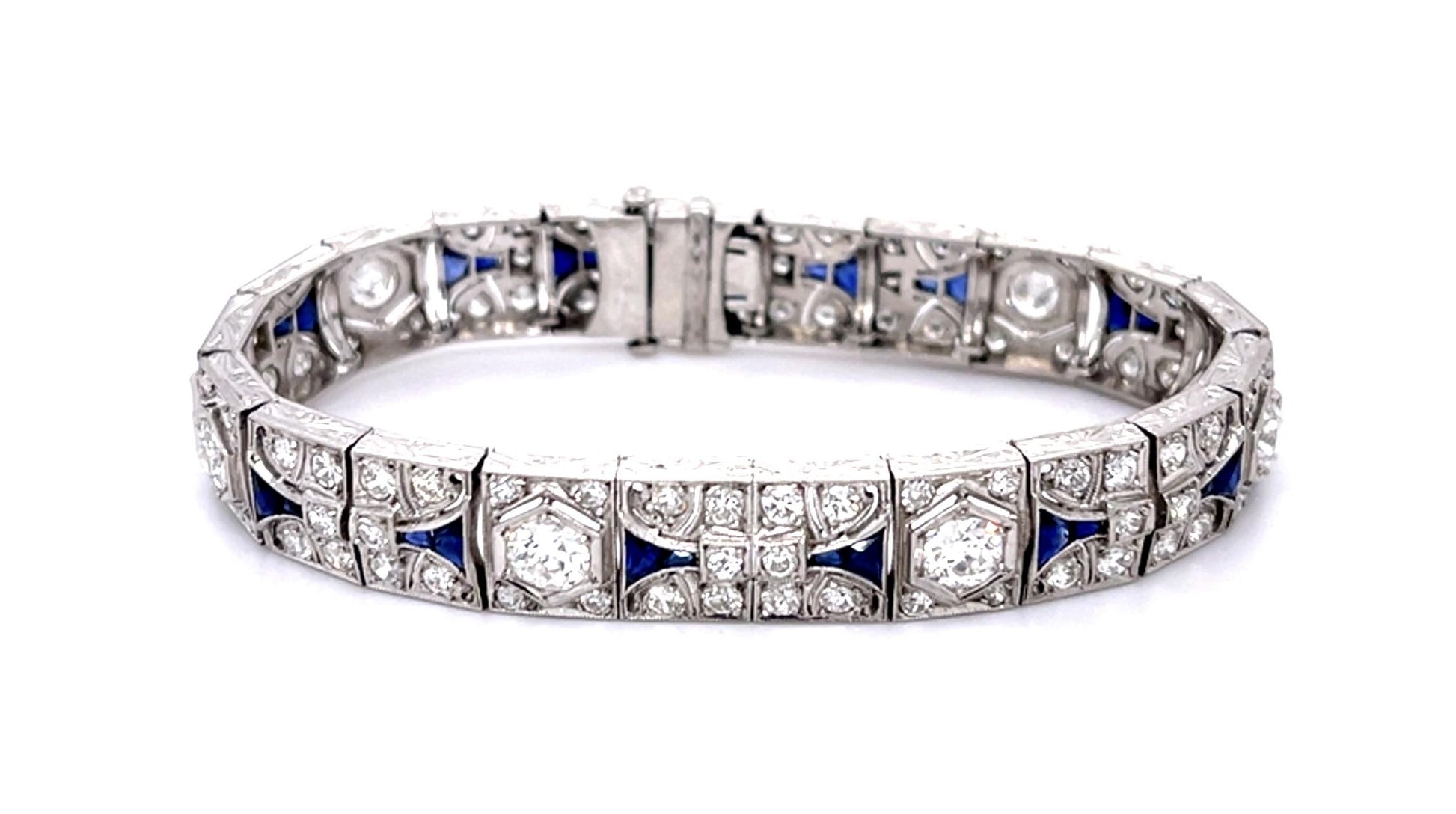 Original Art Deco 5.50ct Diamond 4.50ct Sapphire PT Bracelet (Antique 1920s)