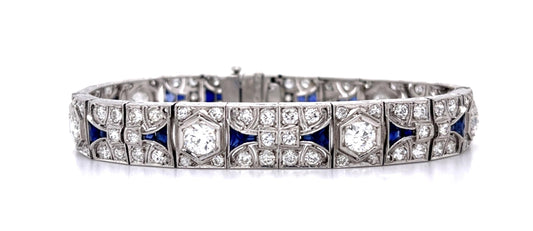 Original Art Deco 5.50ct Diamond 4.50ct Sapphire PT Bracelet (Antique 1920s)