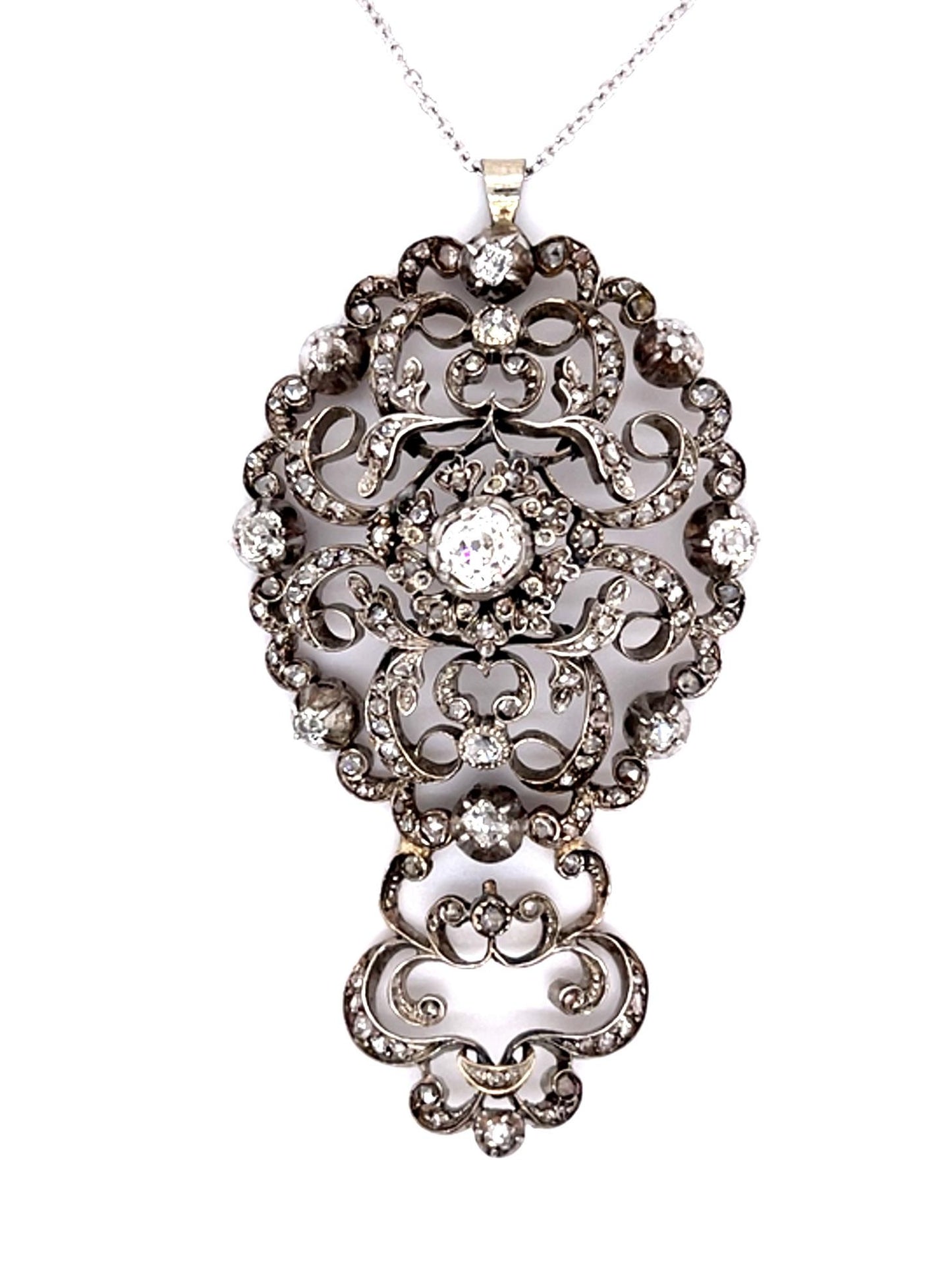 Early Victorian 2.50ct Old Mine + Rose-cut Diamond Silver+10KW Pendant