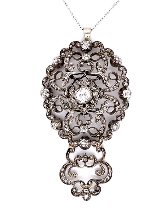 Early Victorian 2.50ct Old Mine + Rose-cut Diamond Silver+10KW Pendant