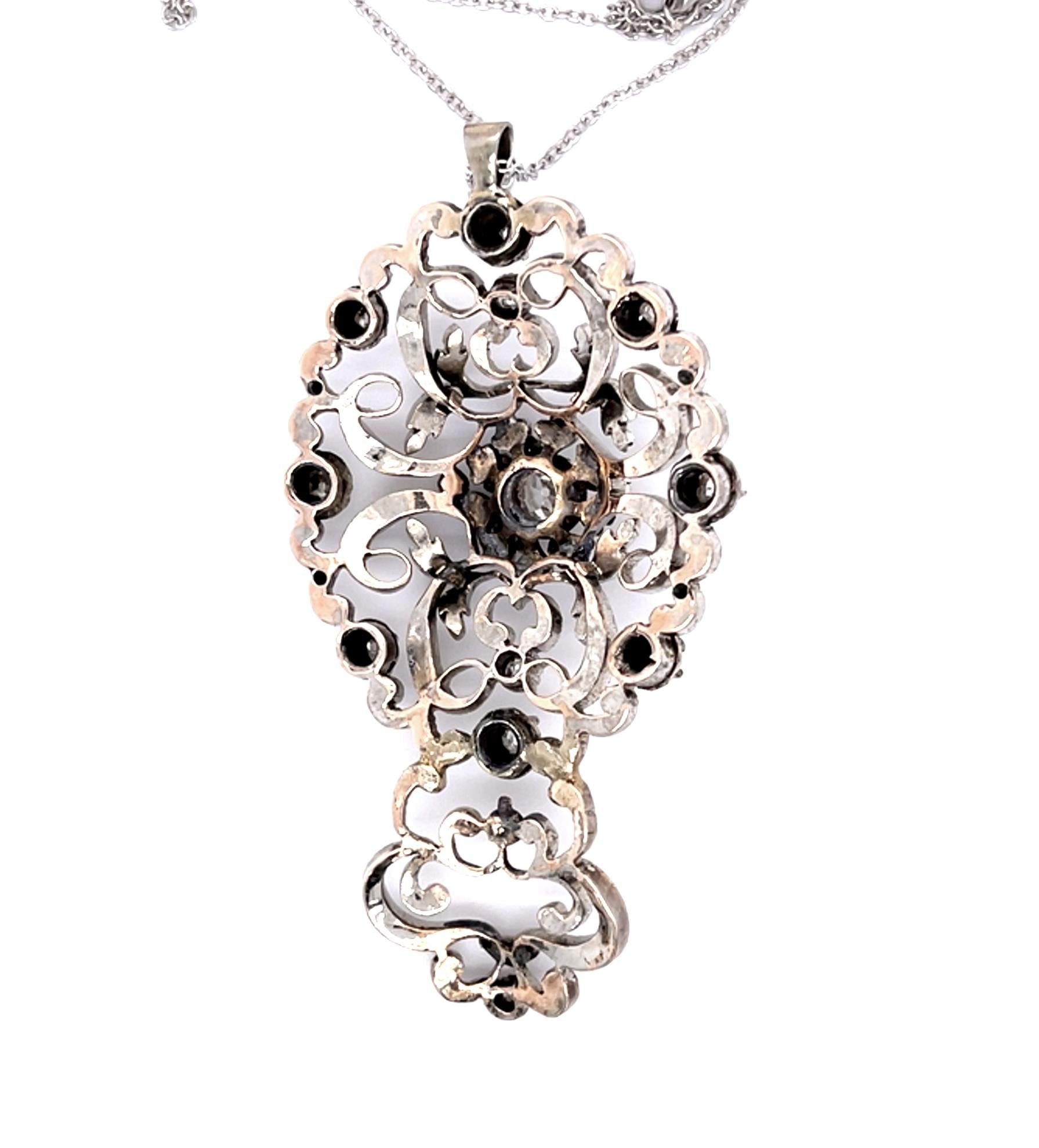 Early Victorian 2.50ct Old Mine + Rose-cut Diamond Silver+10KW Pendant