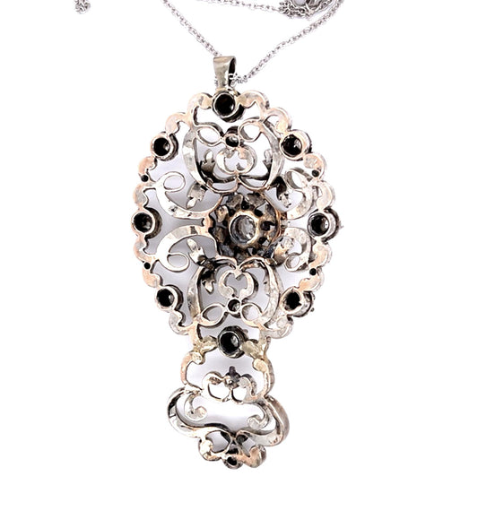 Early Victorian 2.50ct Old Mine + Rose-cut Diamond Silver+10KW Pendant