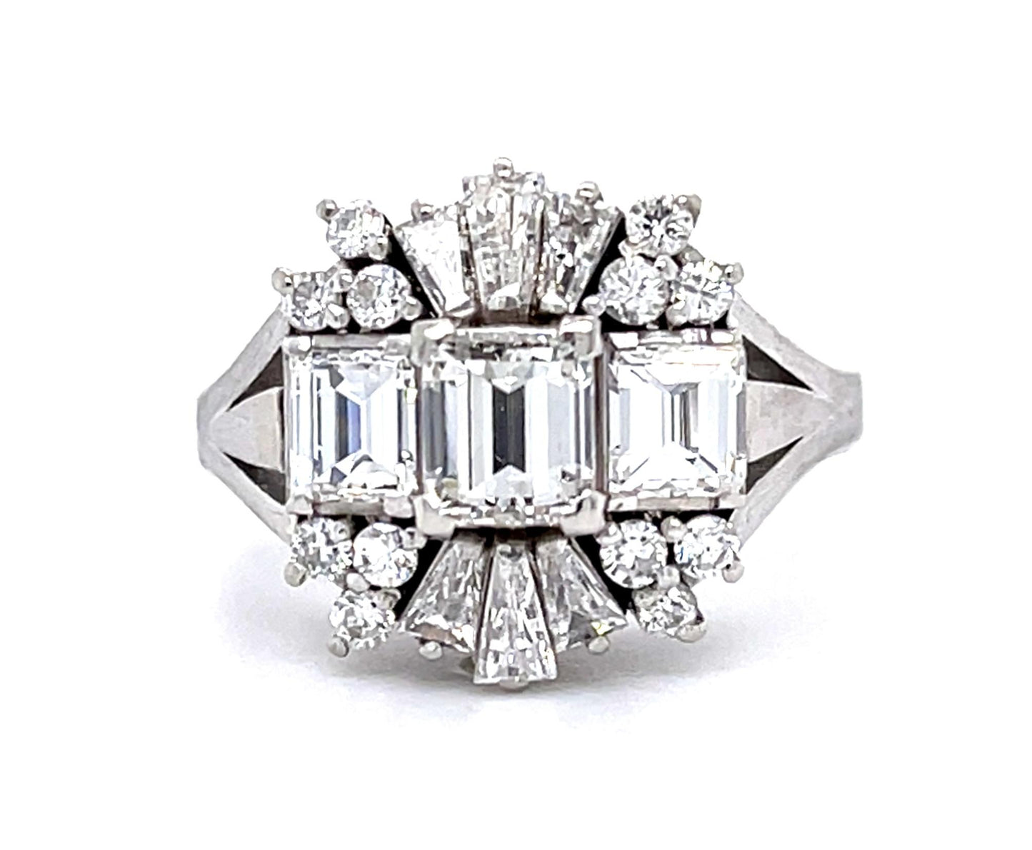 .62ct Emerald-cut Diamond Platinum Ring 1.17ct Side Diamond